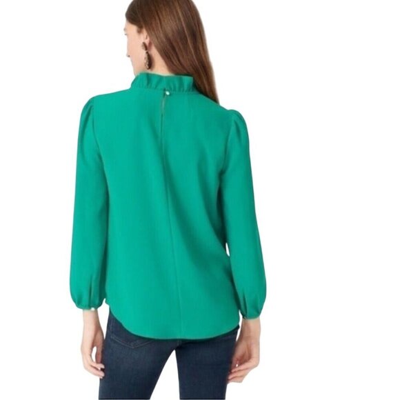 J.Crew High Ruffled Neck Balloon Sleeve Emerald Green Blouse Plussize Size XXL - Picture 4 of 10